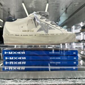 Golden Goose Hi Star Sneakers Swarovski rhinestone Star navy white gray